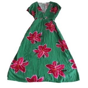 Cupshe XL Green Pink Tropical Floral V-Neck Dress